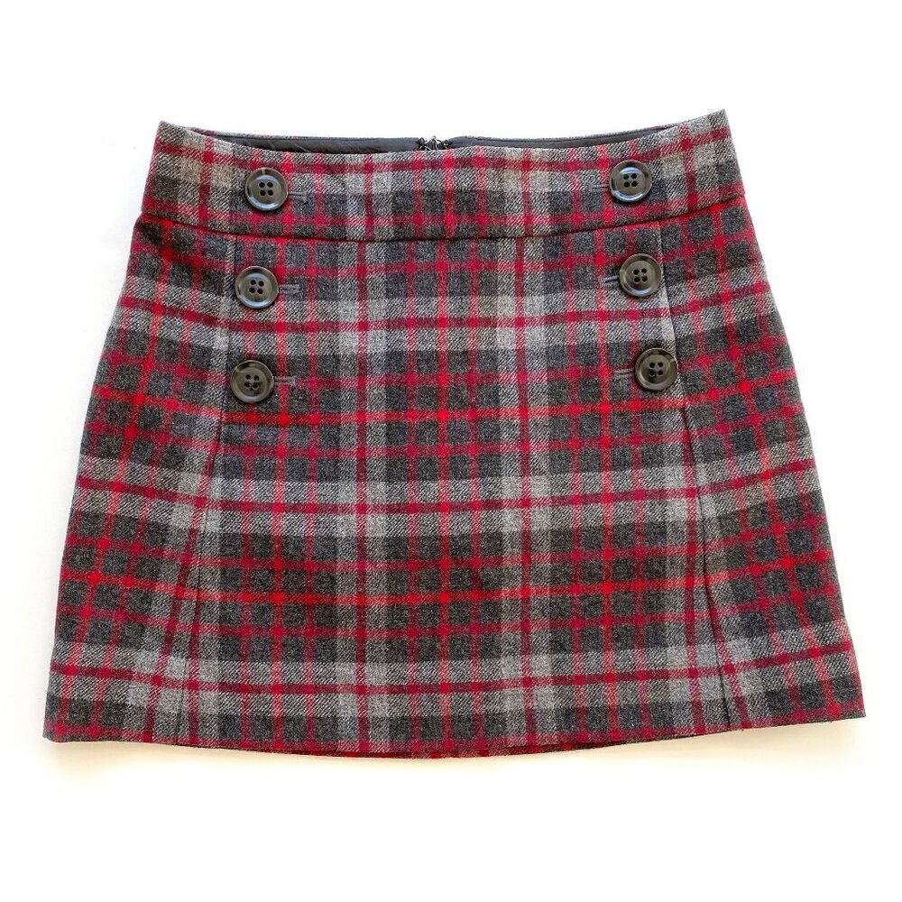 GAP Red Gray Plaid Wool Blend Y2K Mini Skirt Size 0 / 1